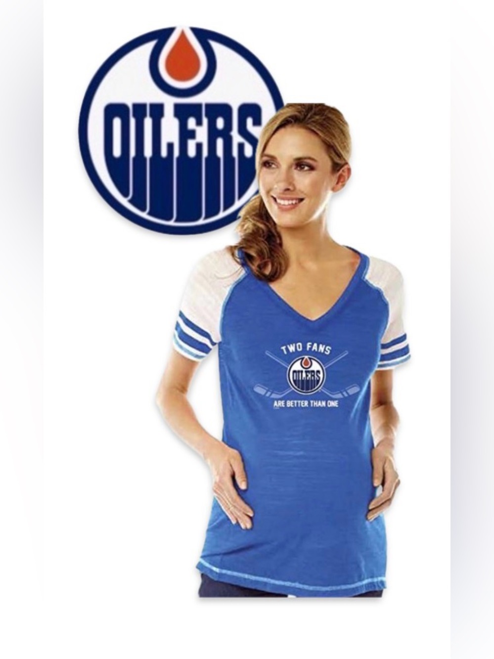 NWT [Soft As A Grape] Edmonton Oilers NHL Short-Sleeved Maternity Shirt Womens L